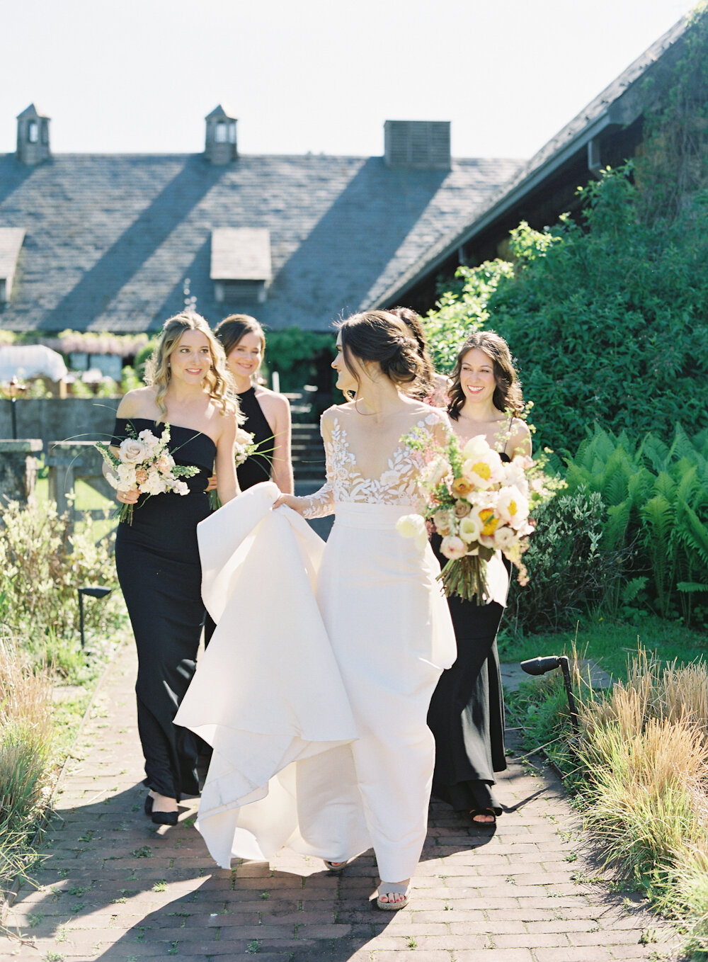 Blue Hill at Stone Barns Wedding bride and bridesmaids in black