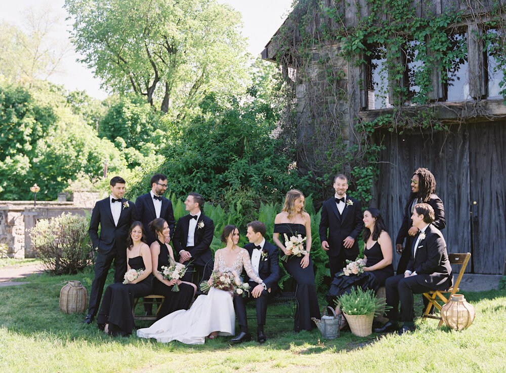 Blue Hill at Stone Barns Wedding bridesmaids and groomsmen in black tie