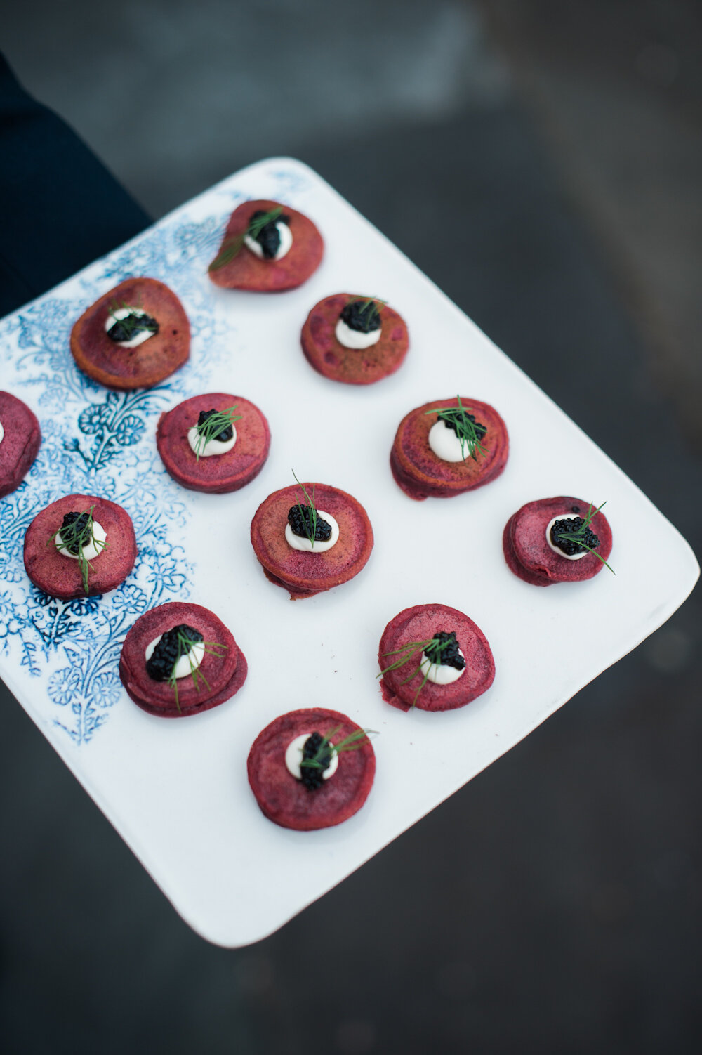 Blue Hill at Stone Barns wedding beet blinis with caviar