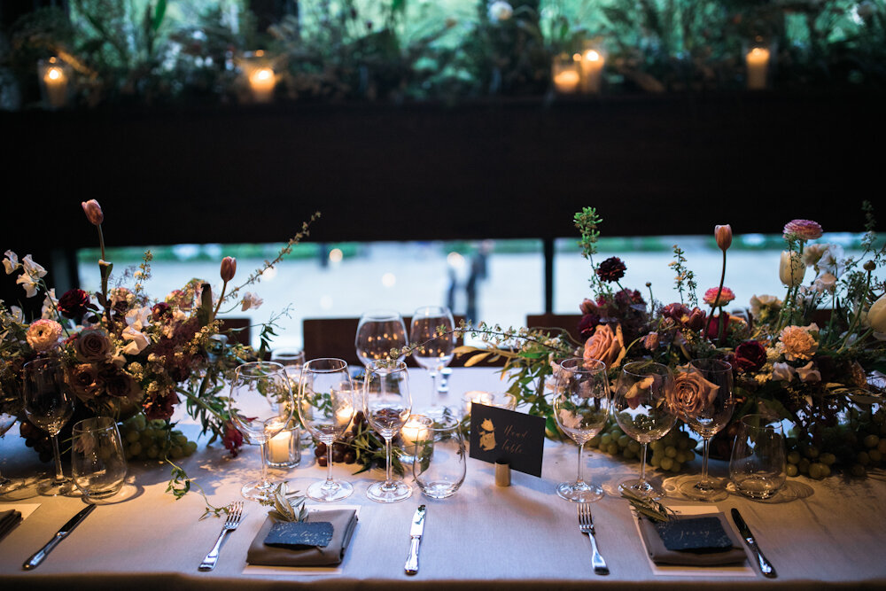 Blue Hill at Stone Barns wedding tablescape with fall flowers