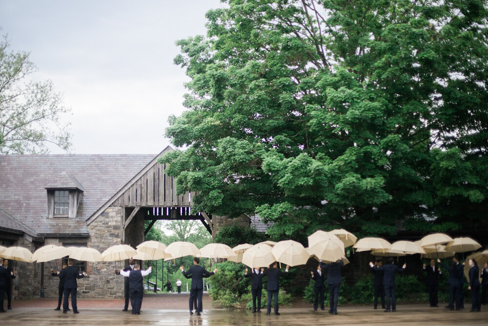 Blue Hill at Stone Barns jewish wedding courtyard tunnel of umbrellas