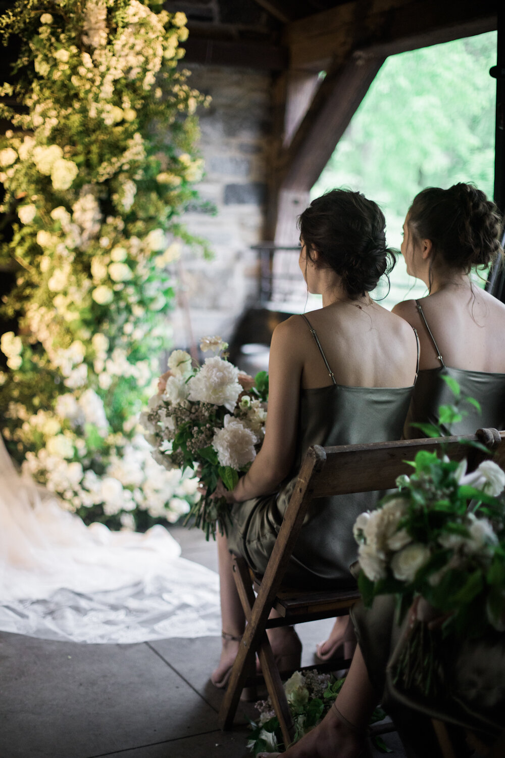 Blue Hill at Stone Barns jewish wedding bridesmaids in green