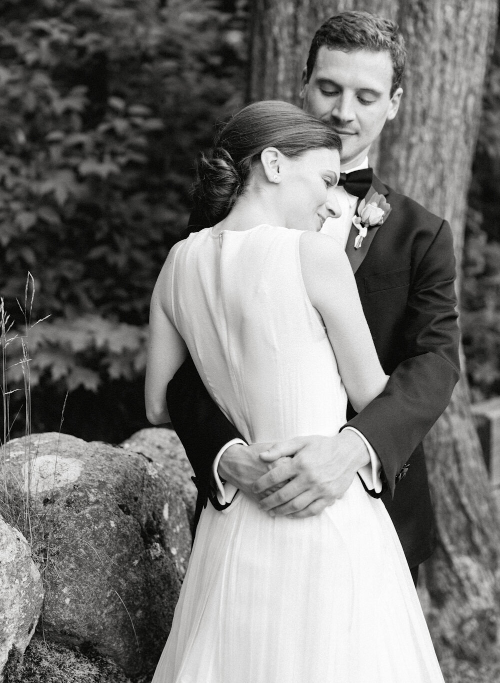 Blue Hill at Stone Barns wedding bride groom black and white 