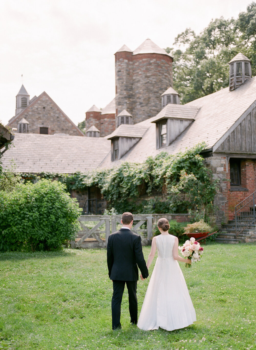 Blue Hill at Stone Barns wedding bride groom walking 