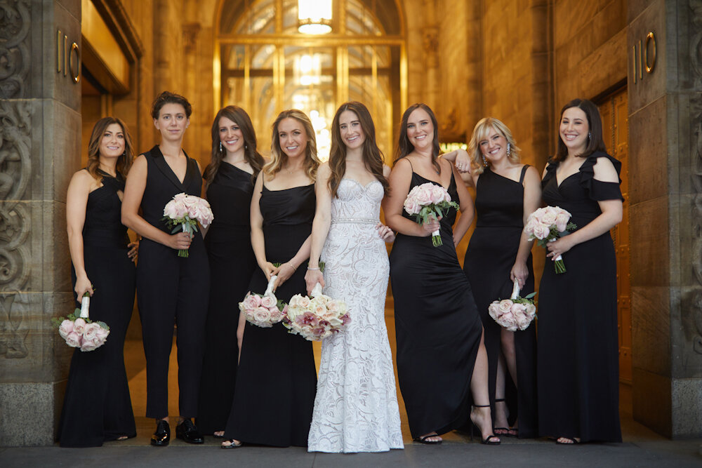 Cipriani 42nd Street Wedding bride and bridesmaids in black