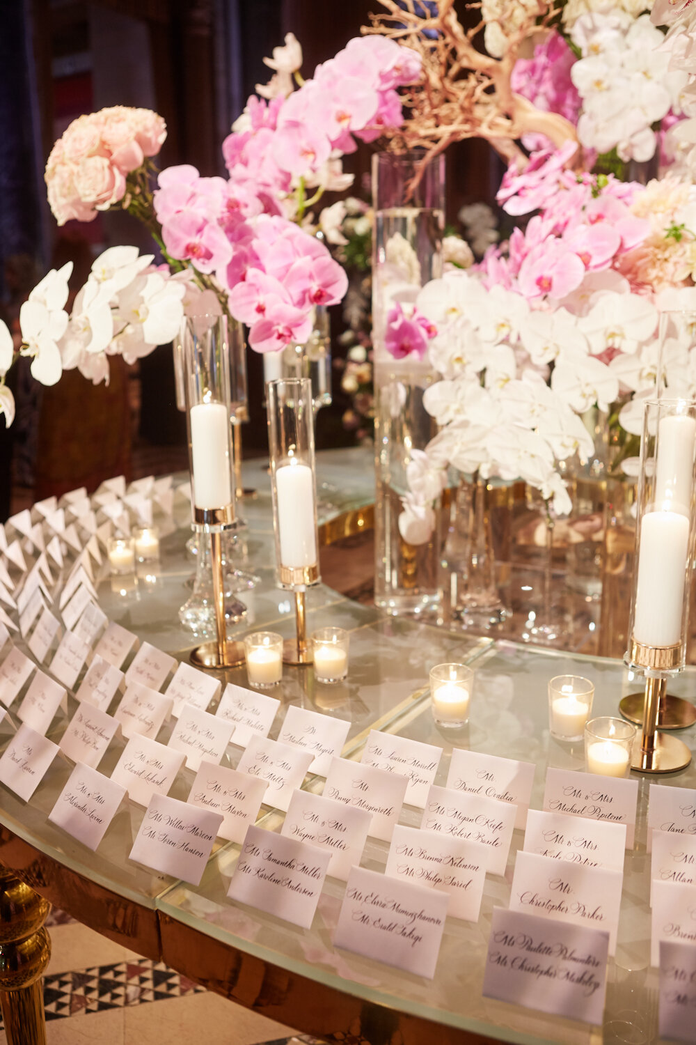 Cipriani 42nd Street wedding escort card table with calligraphy escort cards