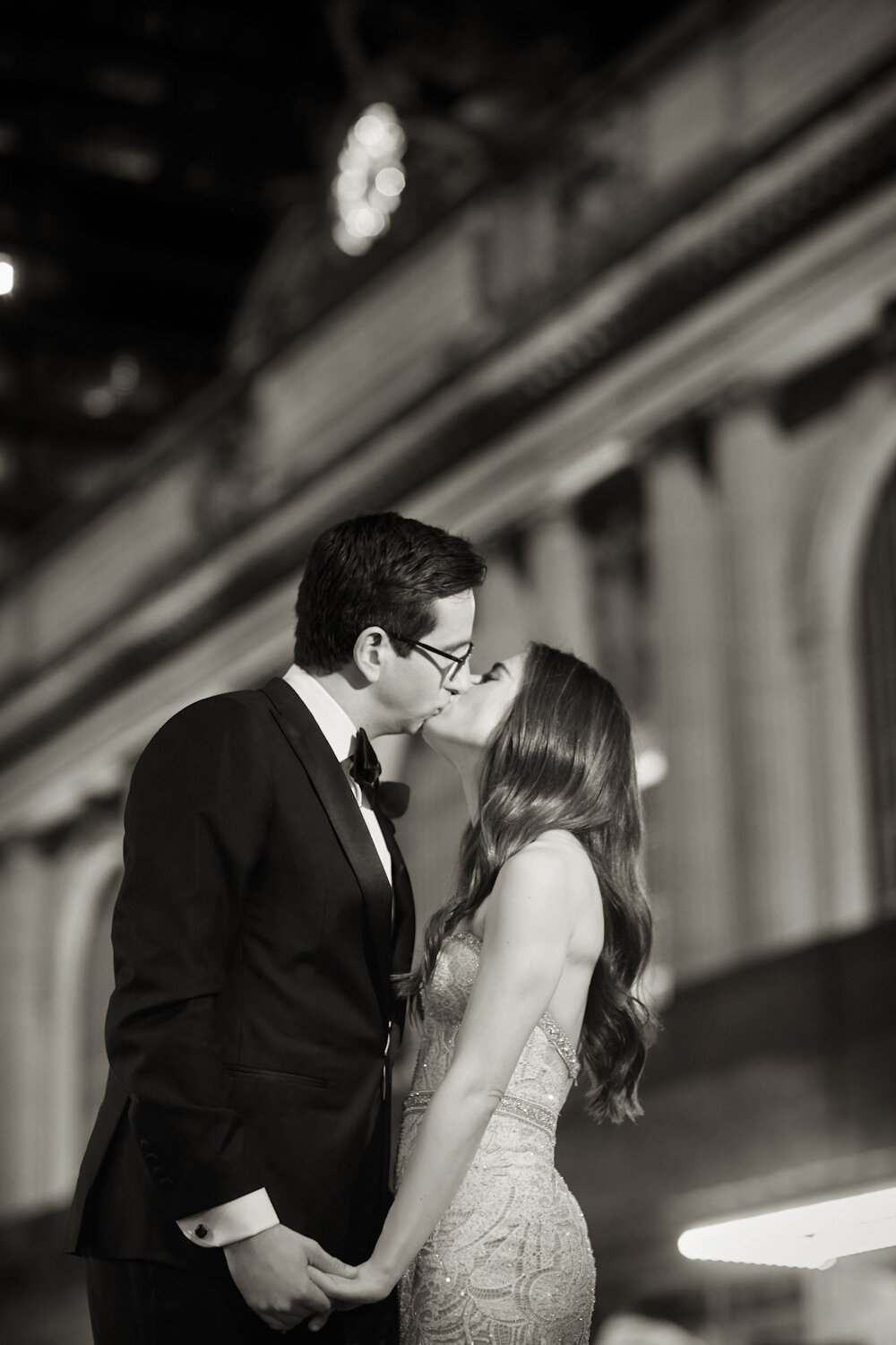 Cipriani 42nd street wedding bride and groom kissing