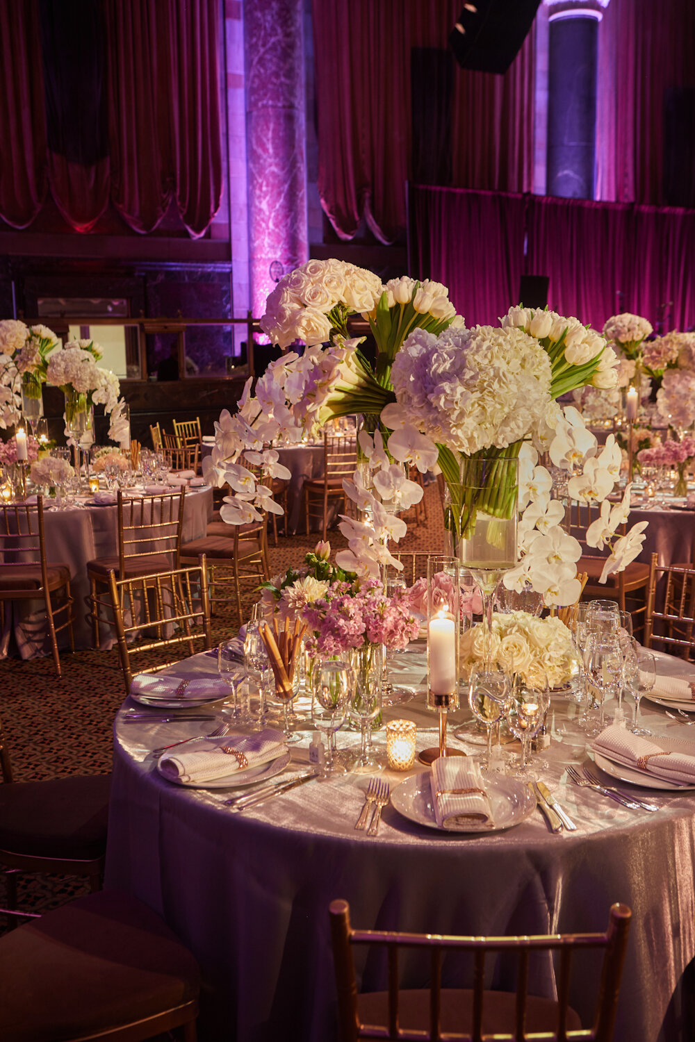 Cipriani 42nd street wedding flowers with cascading white orchids