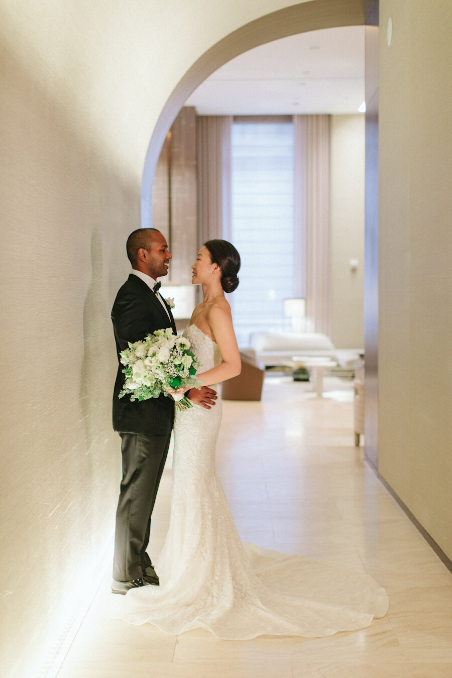 Four Seasons NYC wedding downtown bride and groom