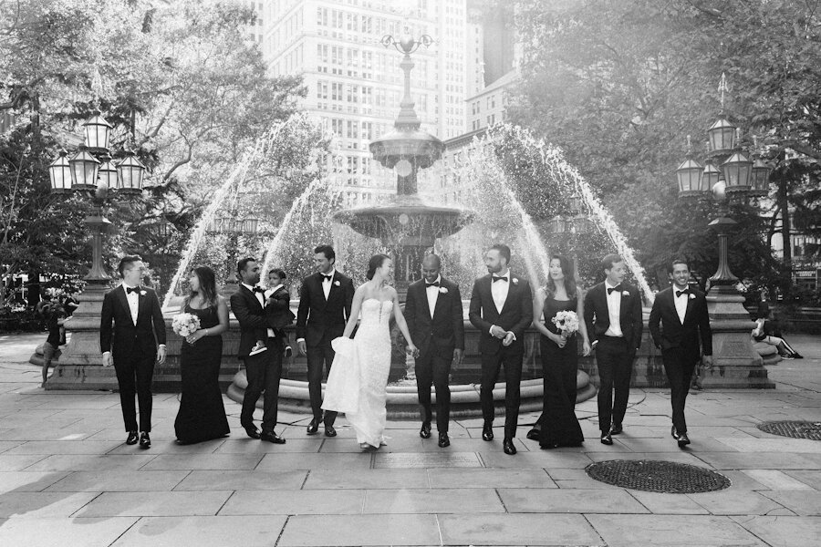 Four Seasons NYC wedding bridesmaids groomsmen in black