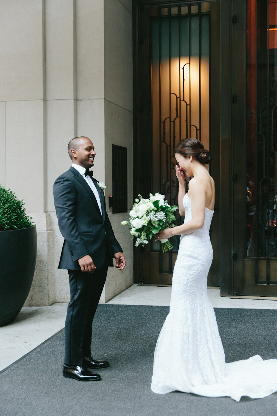 Four Seasons NYC wedding bride and groom first look