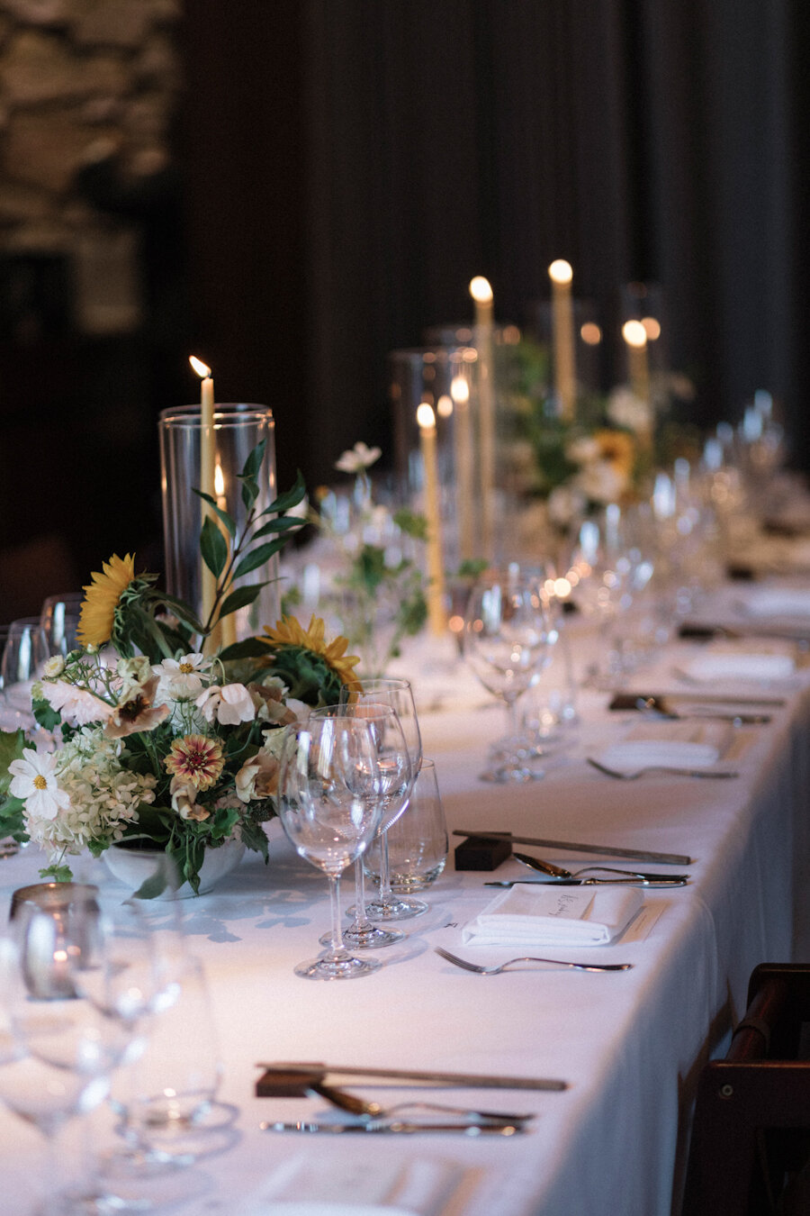 Blue Hill at Stone Barns wedding long table with taper candles