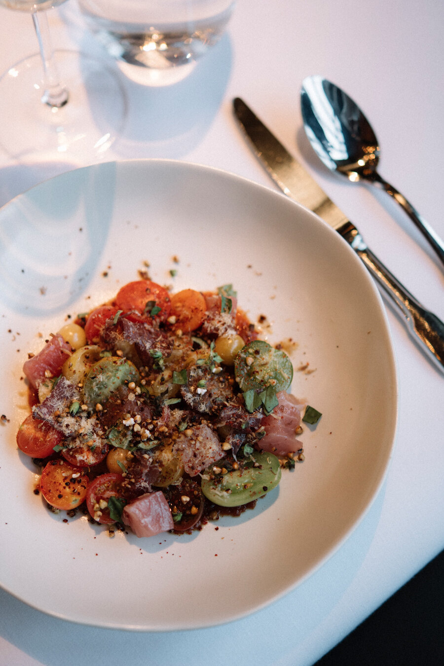 Blue Hill at Stone Barns wedding food tomatoes and yellowfin tuna