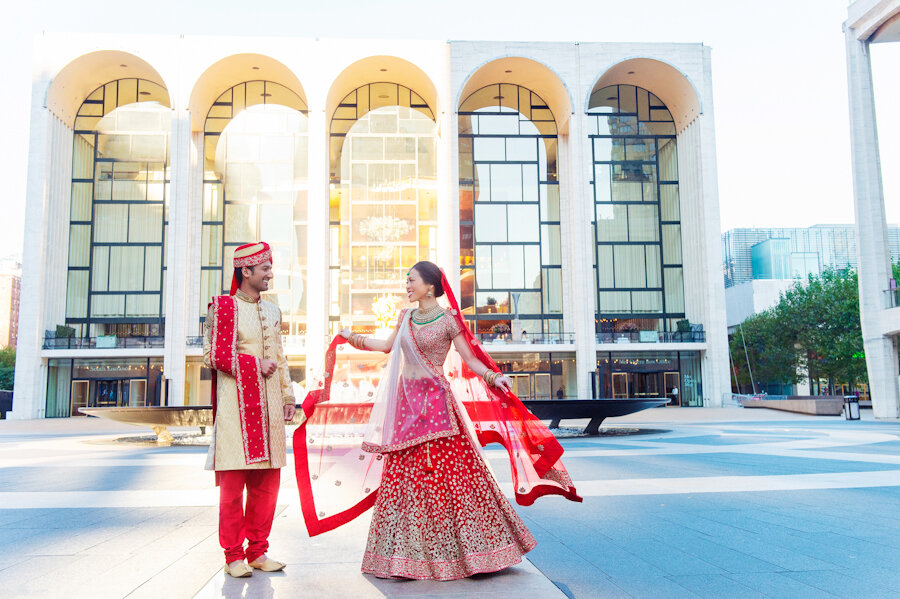 Bride and Groom at Lincoln Center in Indian outfits