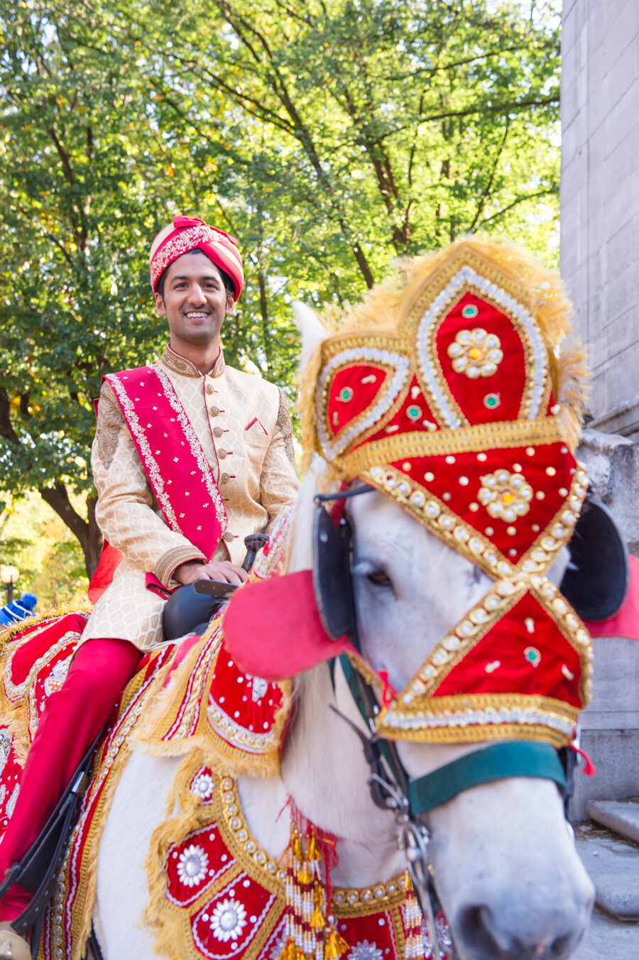 Mandarin Oriental New York wedding baraat groom on horse