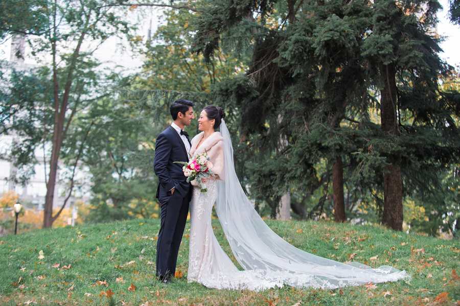 Mandarin Oriental New York wedding bride and groom in central park