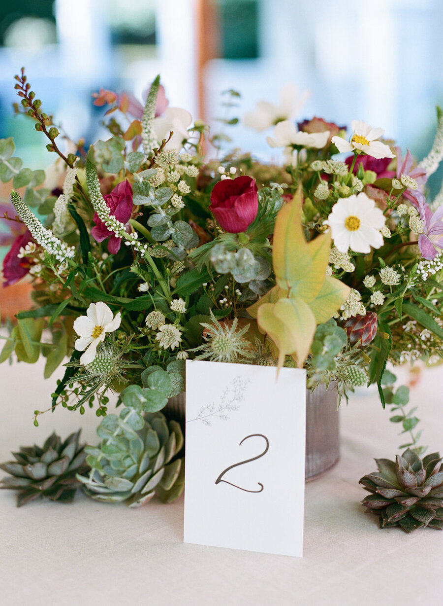 micro wedding flowers and table numnbers