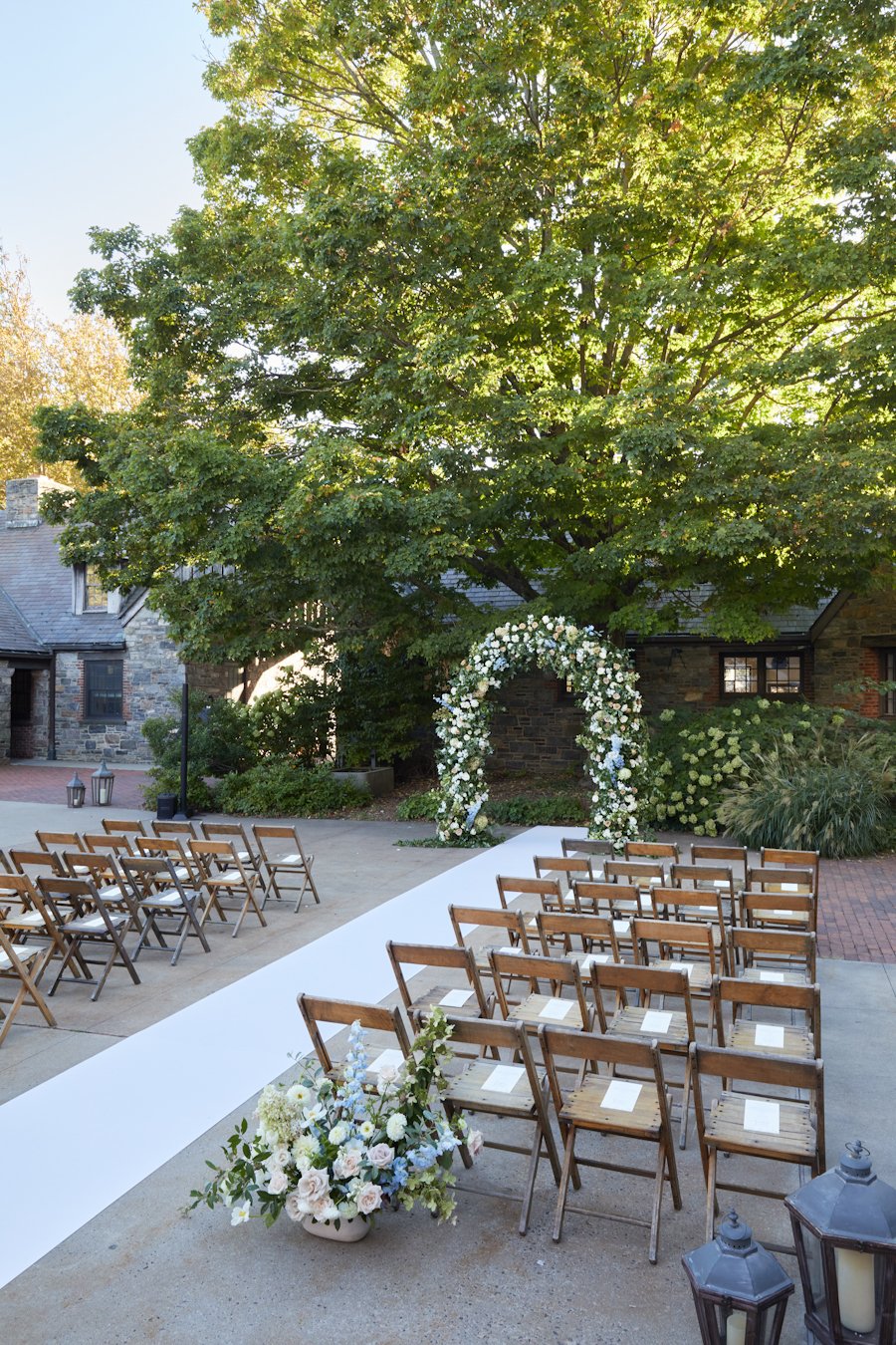 blue hill at stone barns wedding ceremony in the courtyard