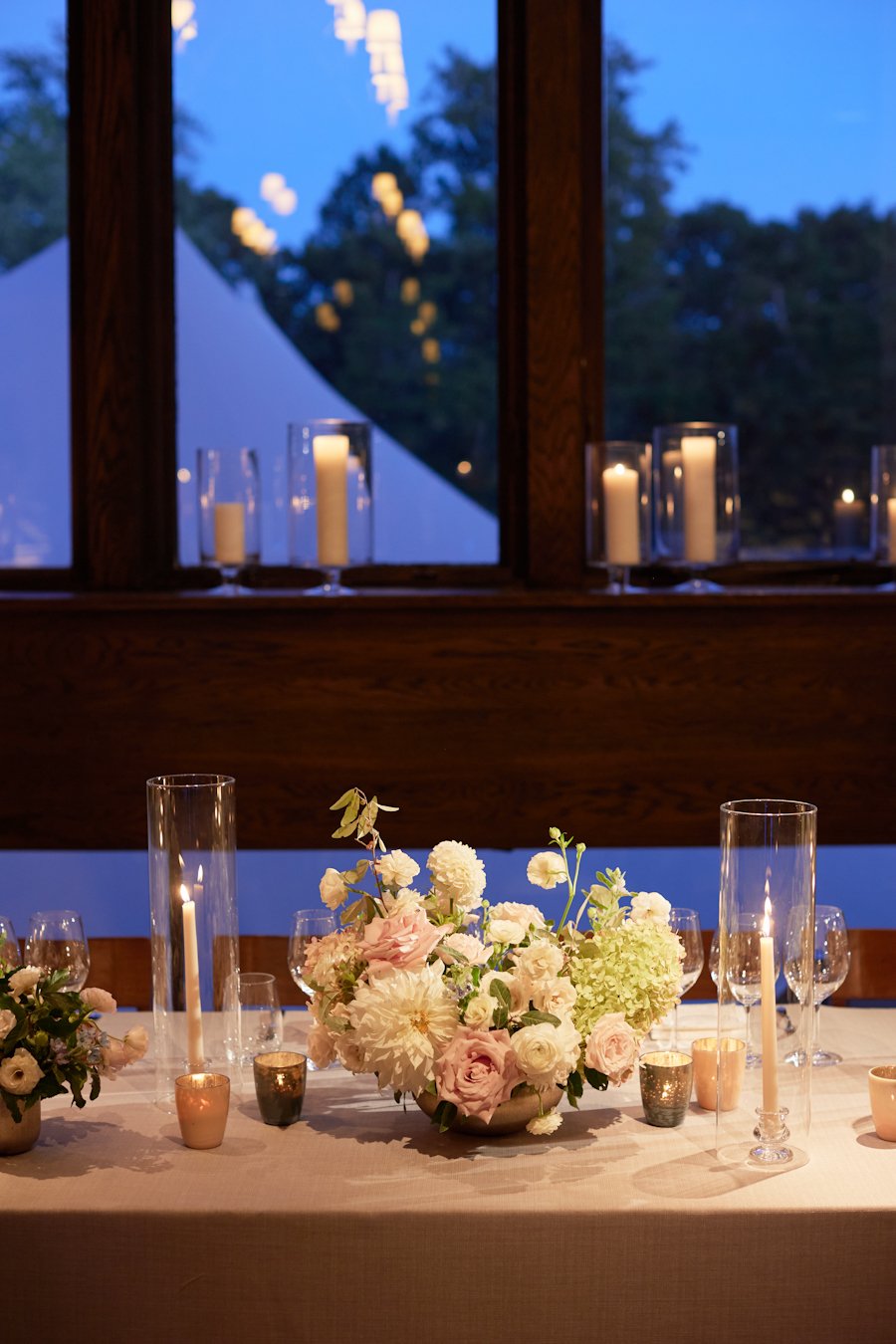 blue hill at stone barns wedding flowers taper candles