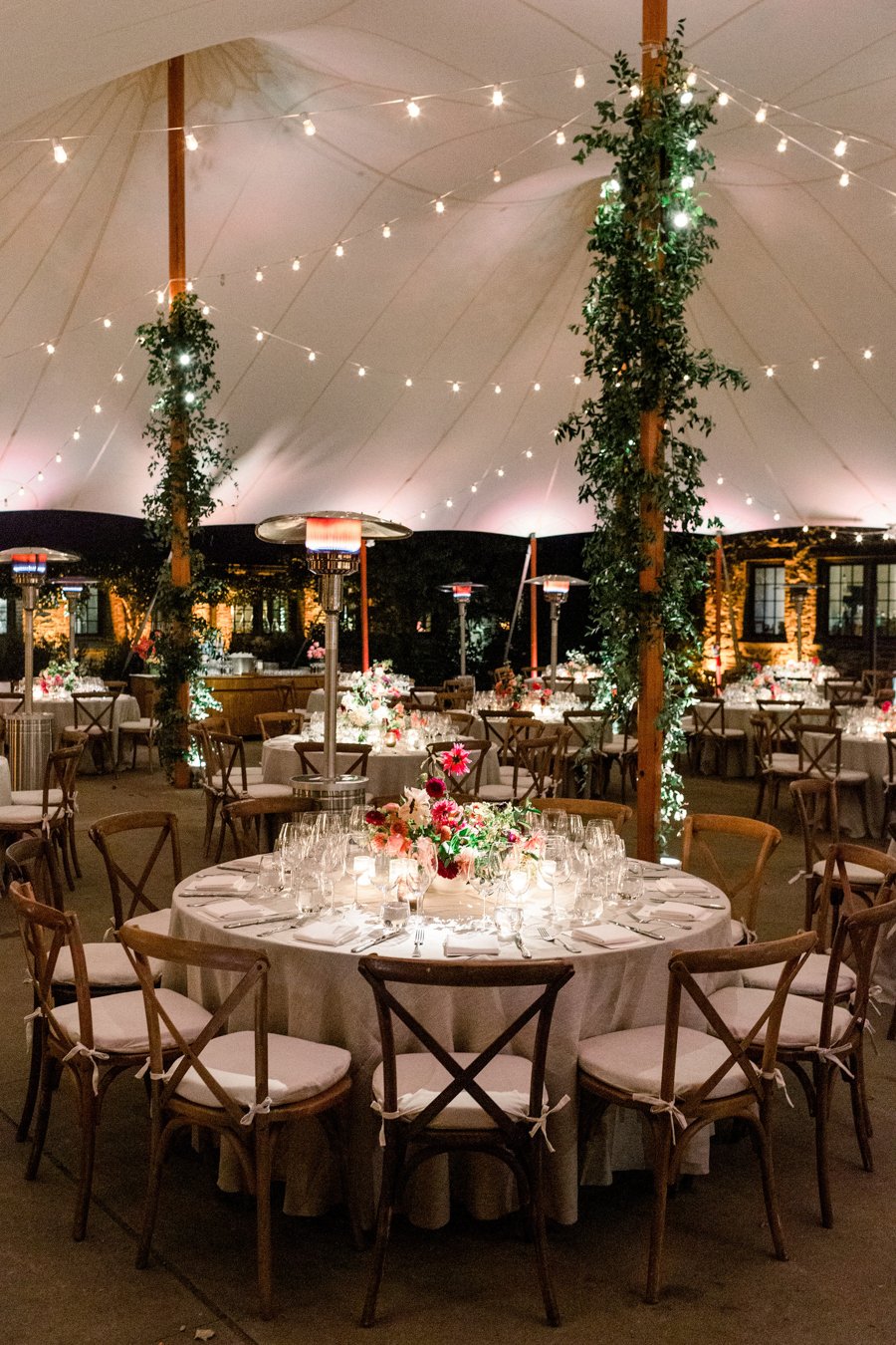 blue hill at stone barns wedding tent with bistro lights