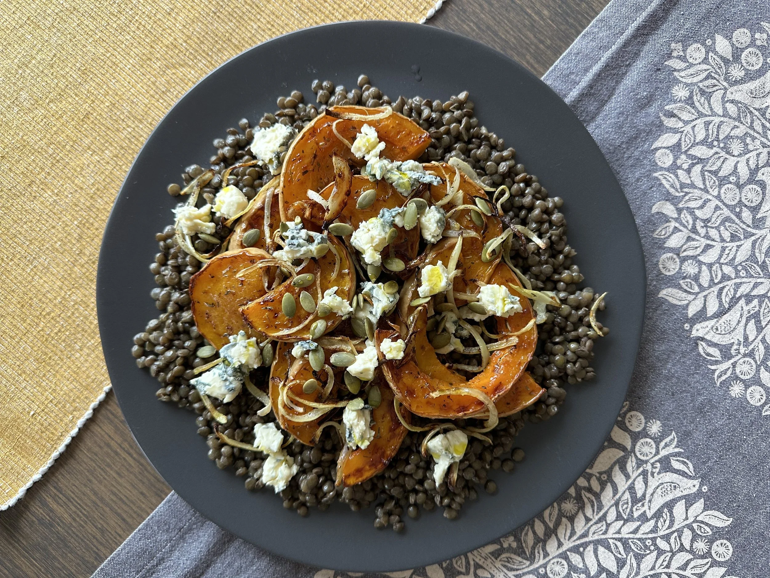 Roasted Butternut Squash with Lentils and Gorgonzola