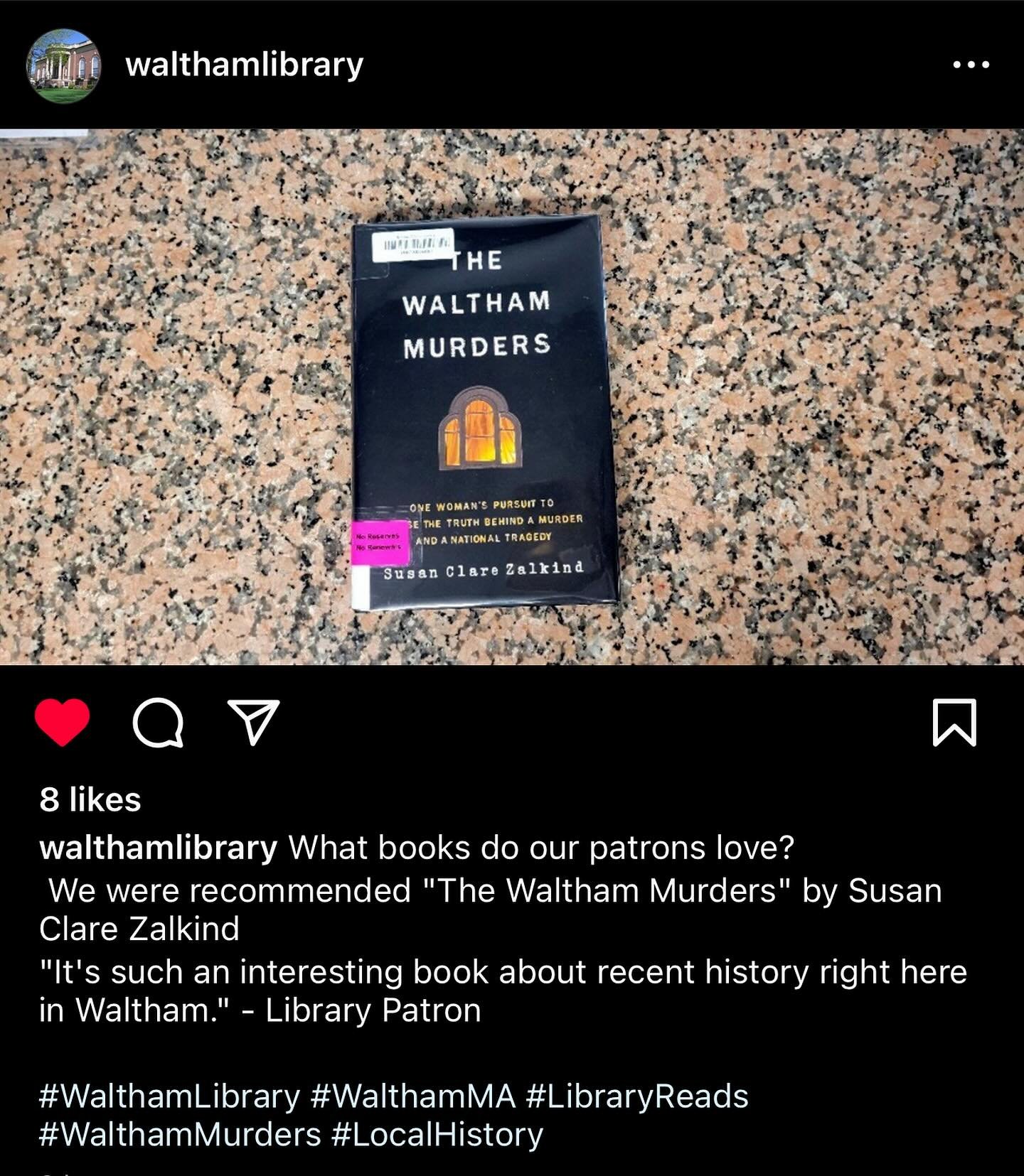 Oh, wow. Thank you @walthamlibrary. This is why I wrote this book. So meaningful and heartening to see.