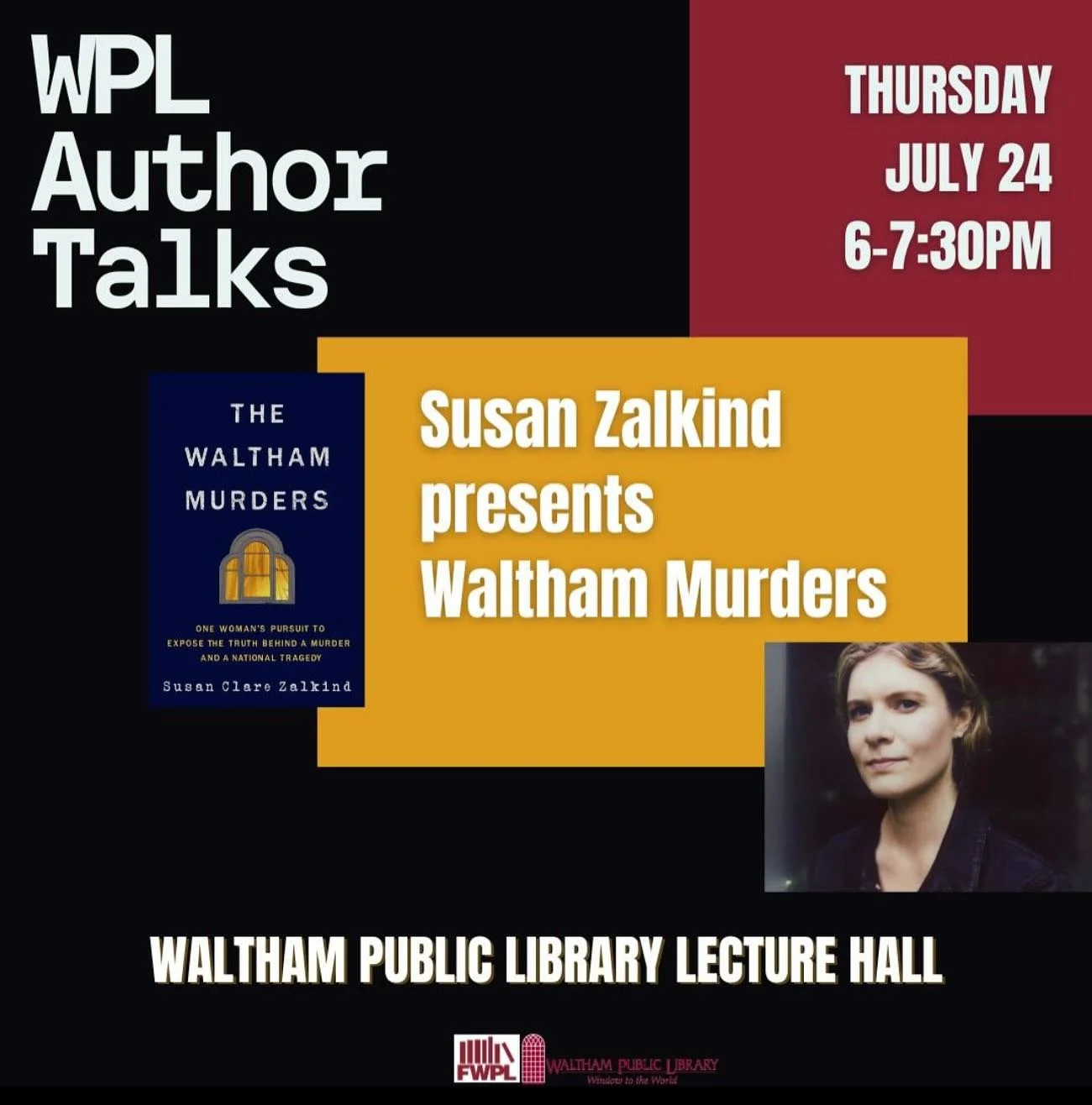 A meaningful event. The first talk in Waltham. I&rsquo;ll be discussing new findings as well as the material in the book. Thank you for having me @walthamlibrary