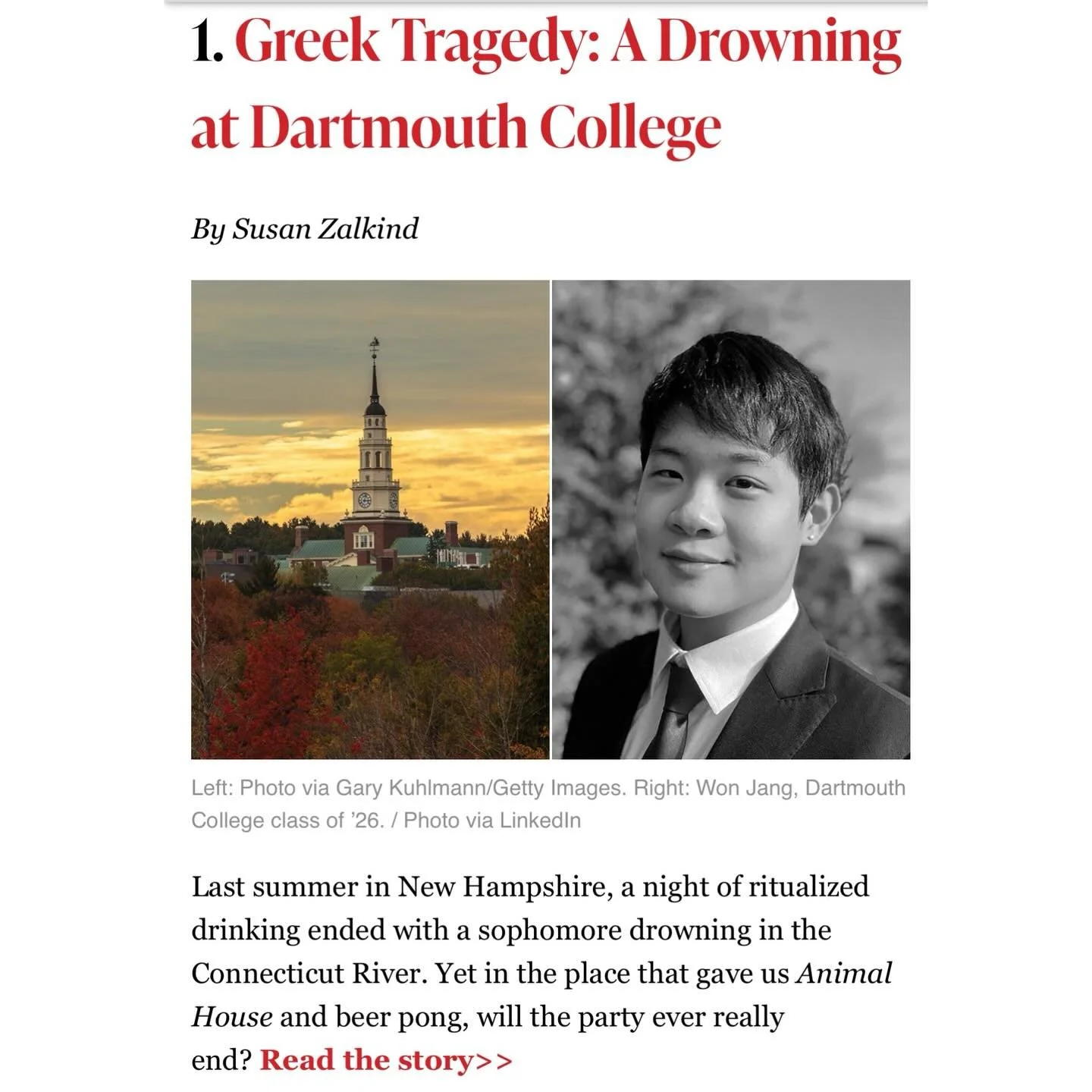 Greek Tragedy: A Drowning at Dartmouth College, was the most read article in Boston magazine in 2025. 

Every author writes to be read. Thank you all so much for reading. Credit is most certainly due to the daring student who graffitied links all ove