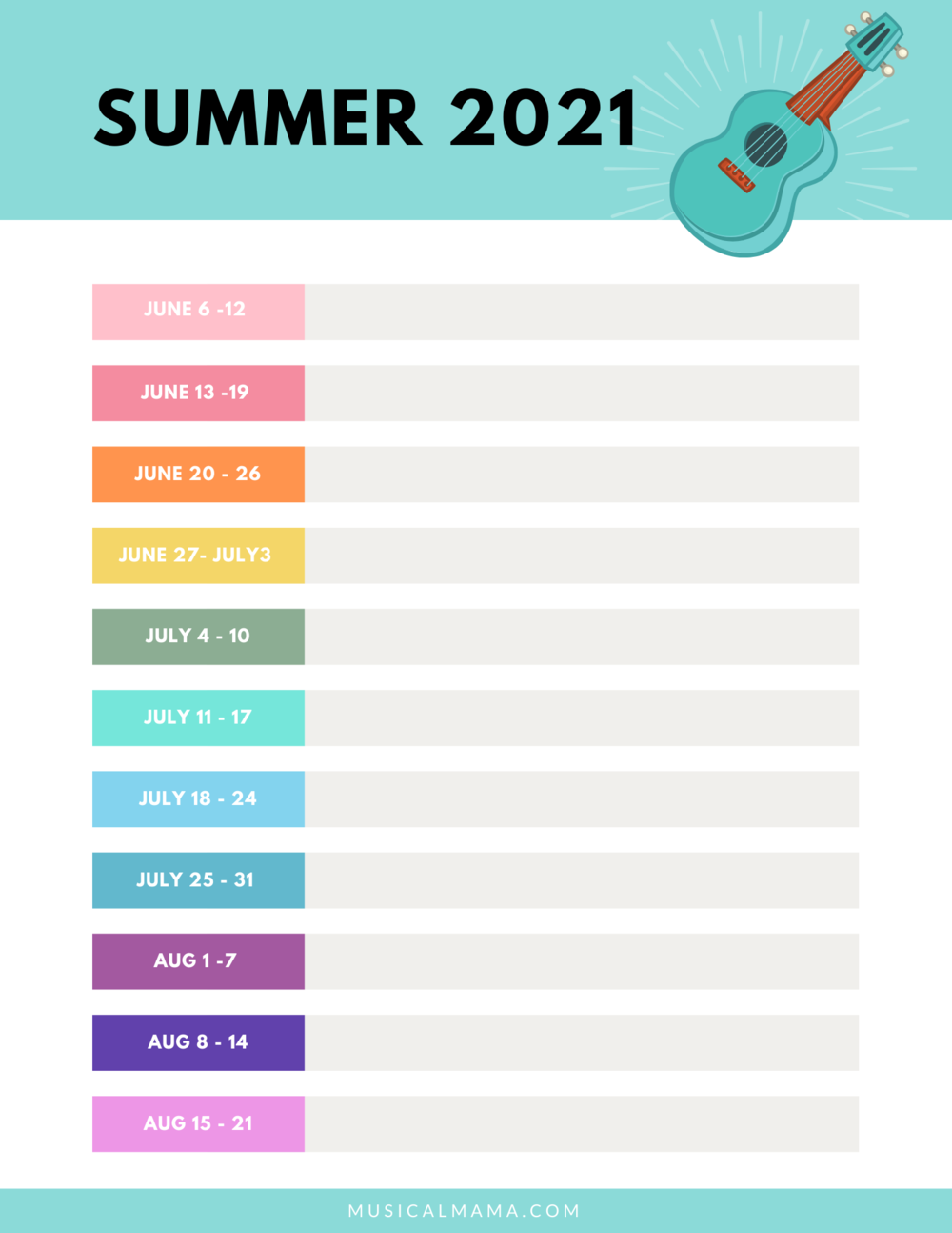 Summer Planner with Dates