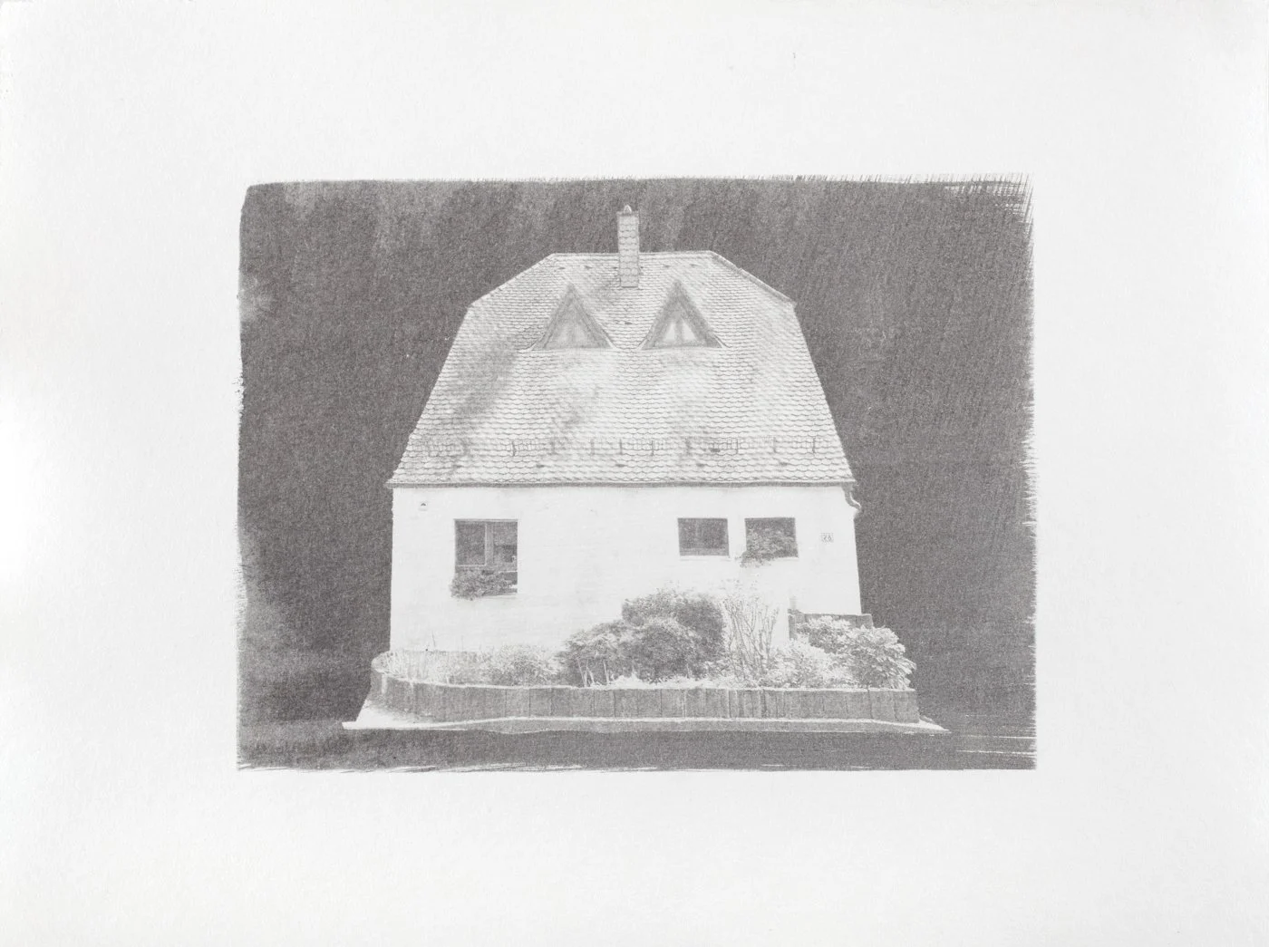 Residential Neighborhoods, 2025, gum bichromate hand print on paper, 21×25 cm
