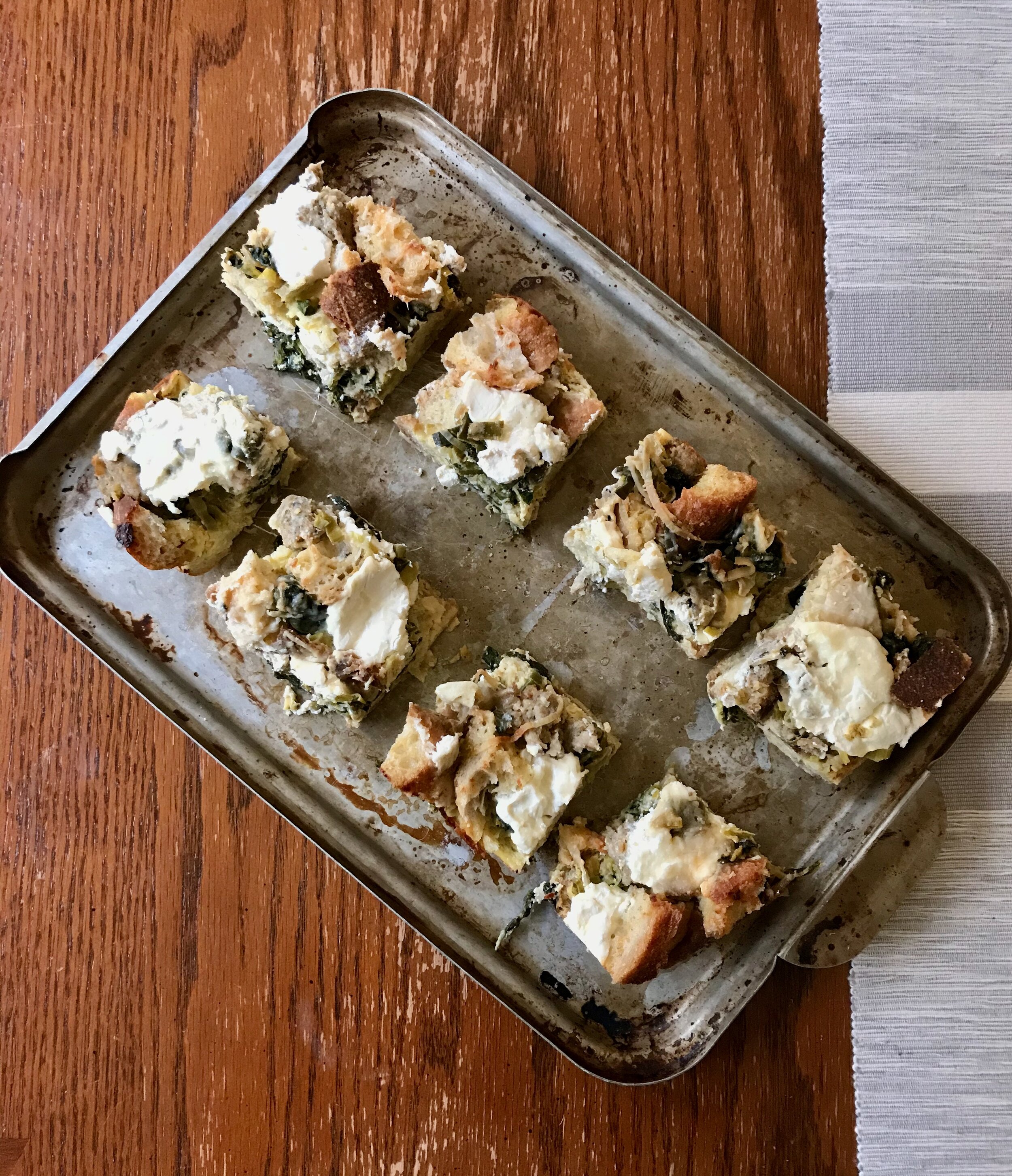 Kale And Leek Strata With Ricotta Delectably Mine