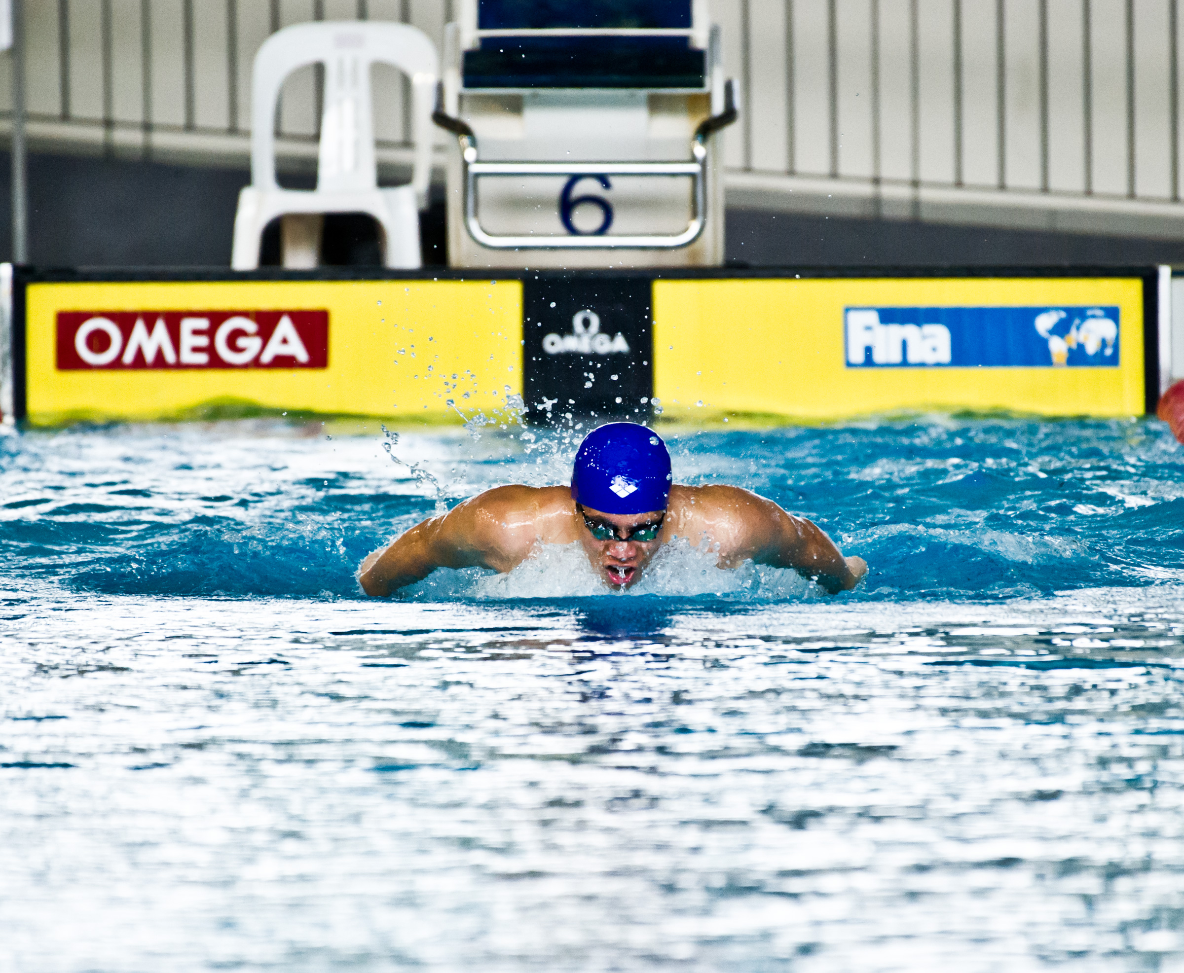 A swimmer in action during the IVP finals at the Singapore Sports School.