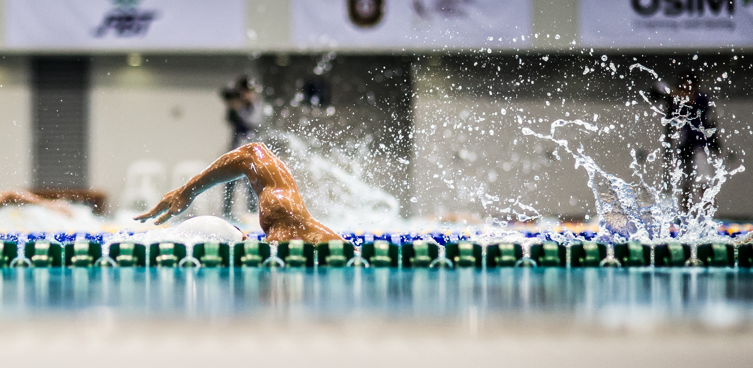 An Indonesian swimmer in action during the swimming competition of the ASEAN University Games at the OCBC Aquatic Centre.