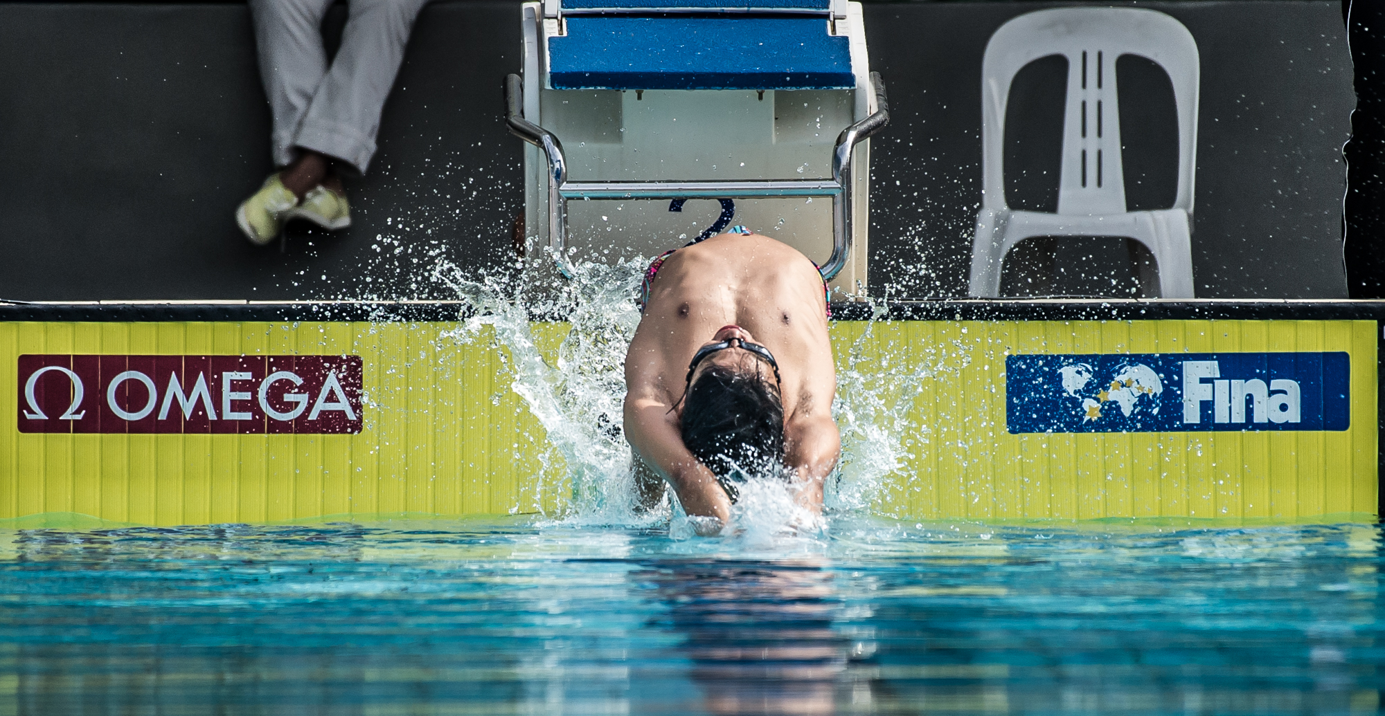 A Singaporean swimmer in action during the swimming competition of the Singapore National Games at the Toa Payoh Swimming Complex.