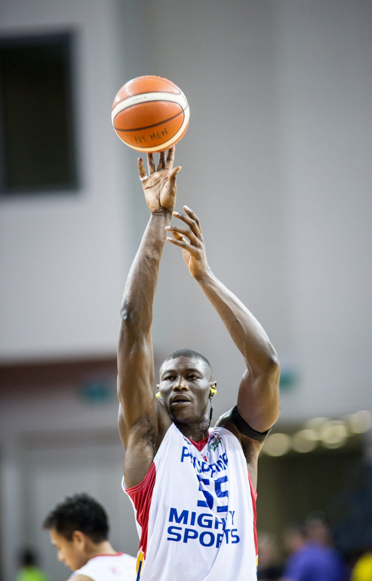 A Phillipines player takes a shot in warm up during the Merlion Cup basketball competition at the OCBC Arena.