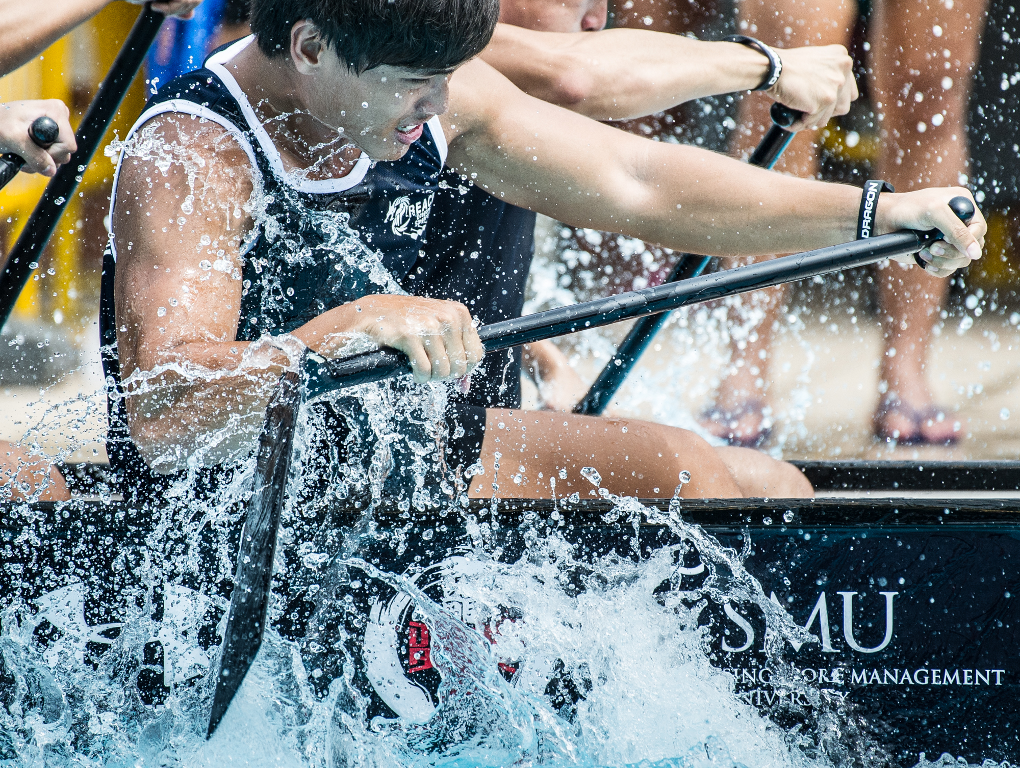 A paddle breaks during the Dragon Battle Asia competition at the Orchid Country Club.