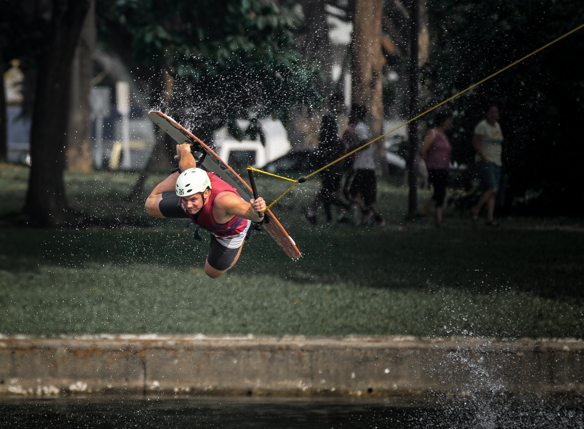 A wake boarder jumps in training at the Singapore Wake Park.