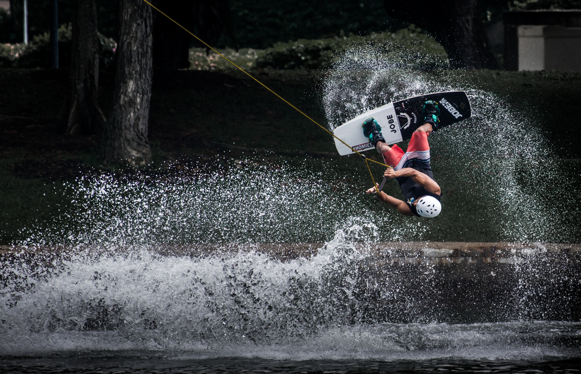 A wake boarder jumps in training at the Singapore Wake Park.