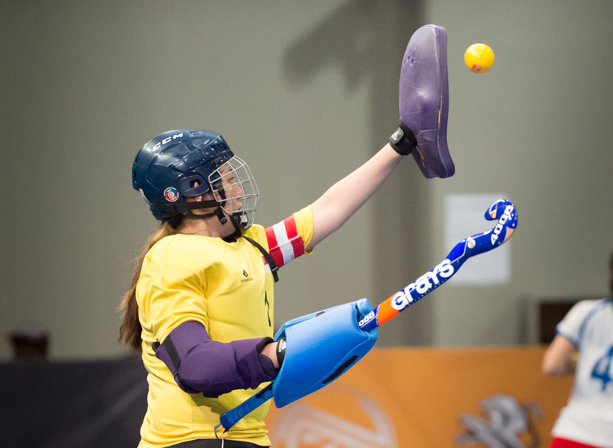 A Singaporean hockey goal keeper prepares to catch the ball during the SEA Games at the Malaysian International Trade and Exhibition Centre.