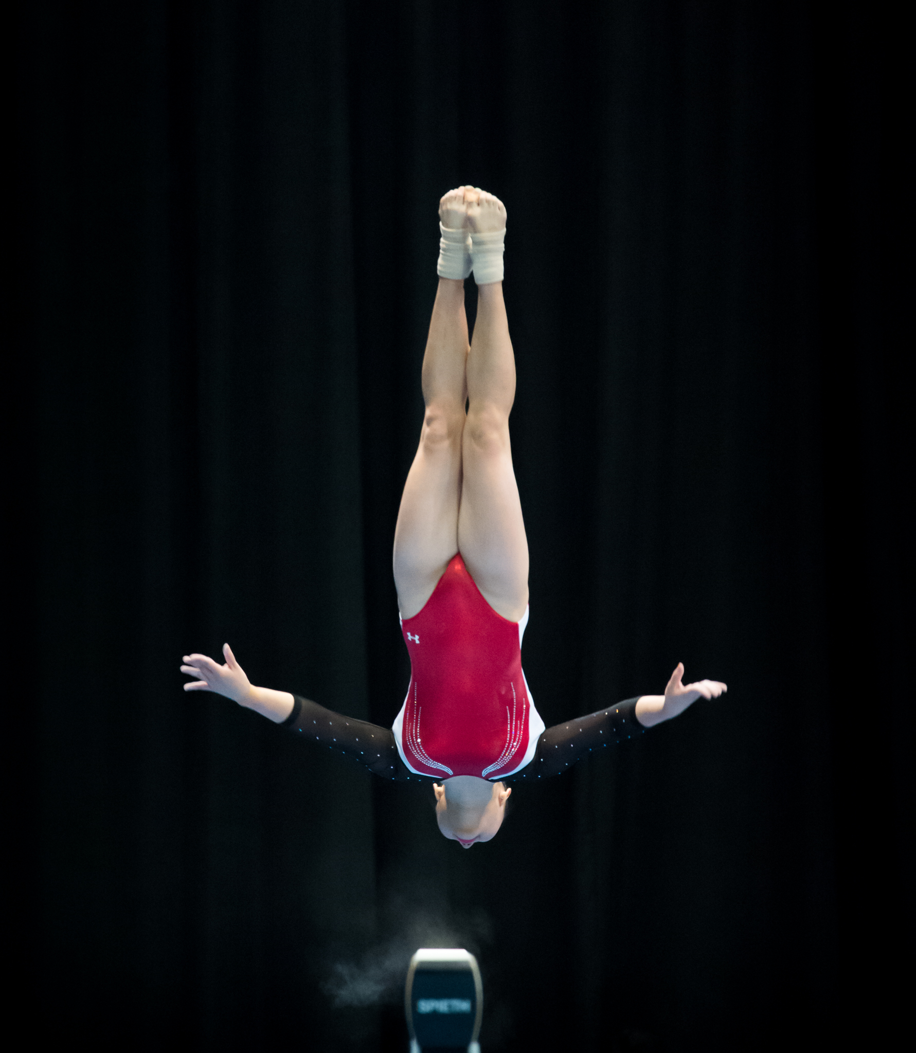 A Singaporean gymnast in action during the SEA Games at the Malaysian International Trade and Exhibition Centre.