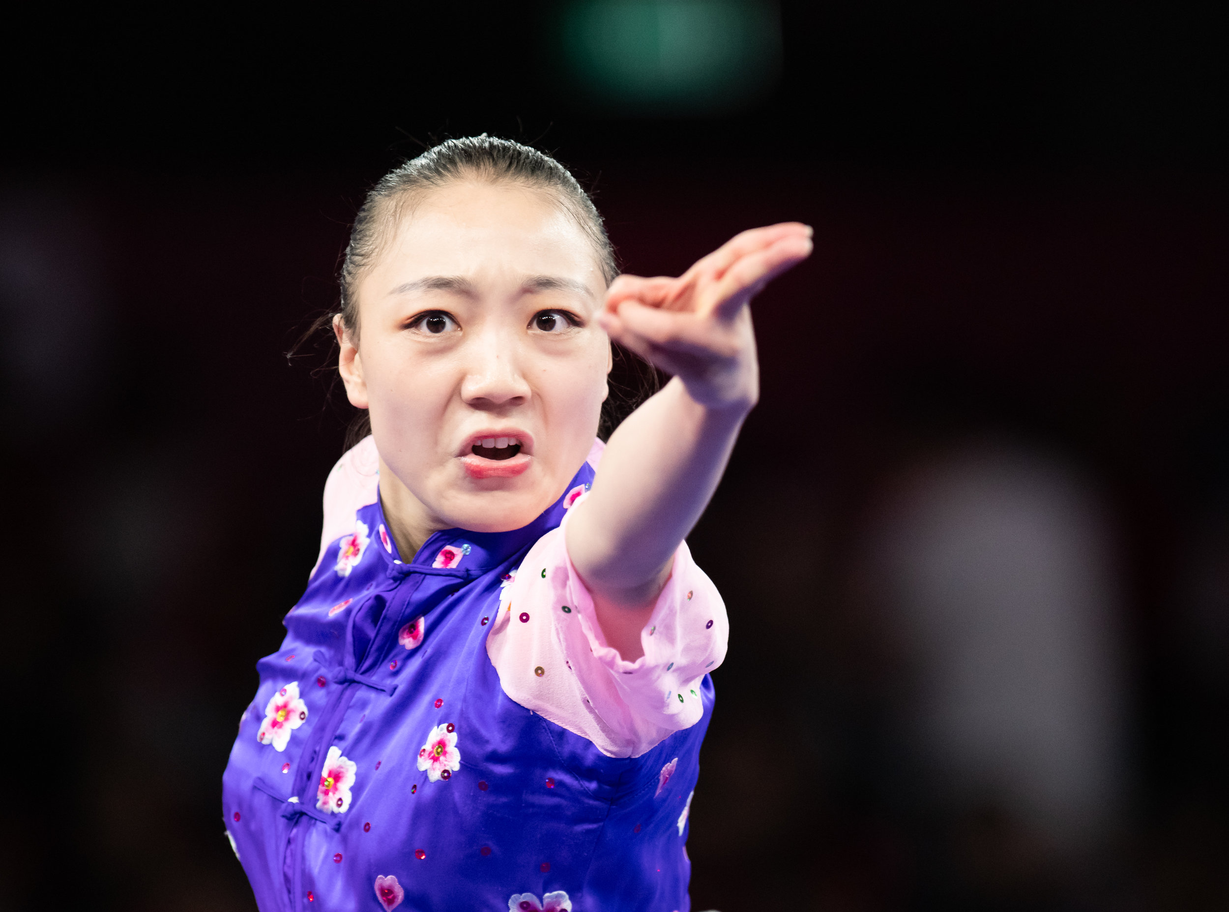 A Chinese wushu exponent during her Women's Jianshu event of the Asian Games at the Jakarta International Expo.