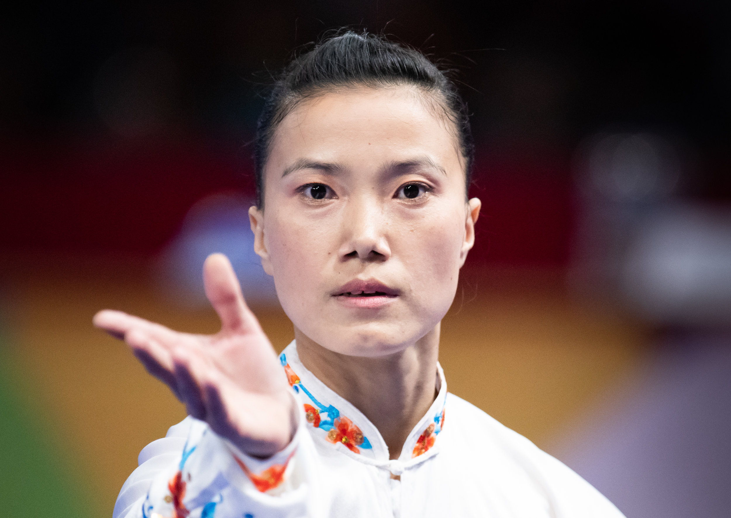 An Indian wushu exponent during the Women's Taijiquan event of the Asian Games at the Jakarta International Expo.