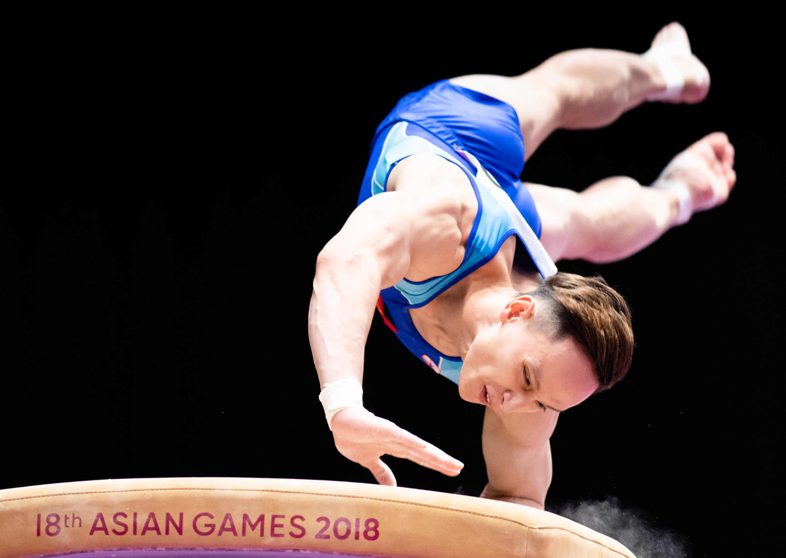 A Vietnamese gymnast during the Men's Artistic Gymnastics Qualifiers of the Asian Games at the Jakarta Convention Centre.