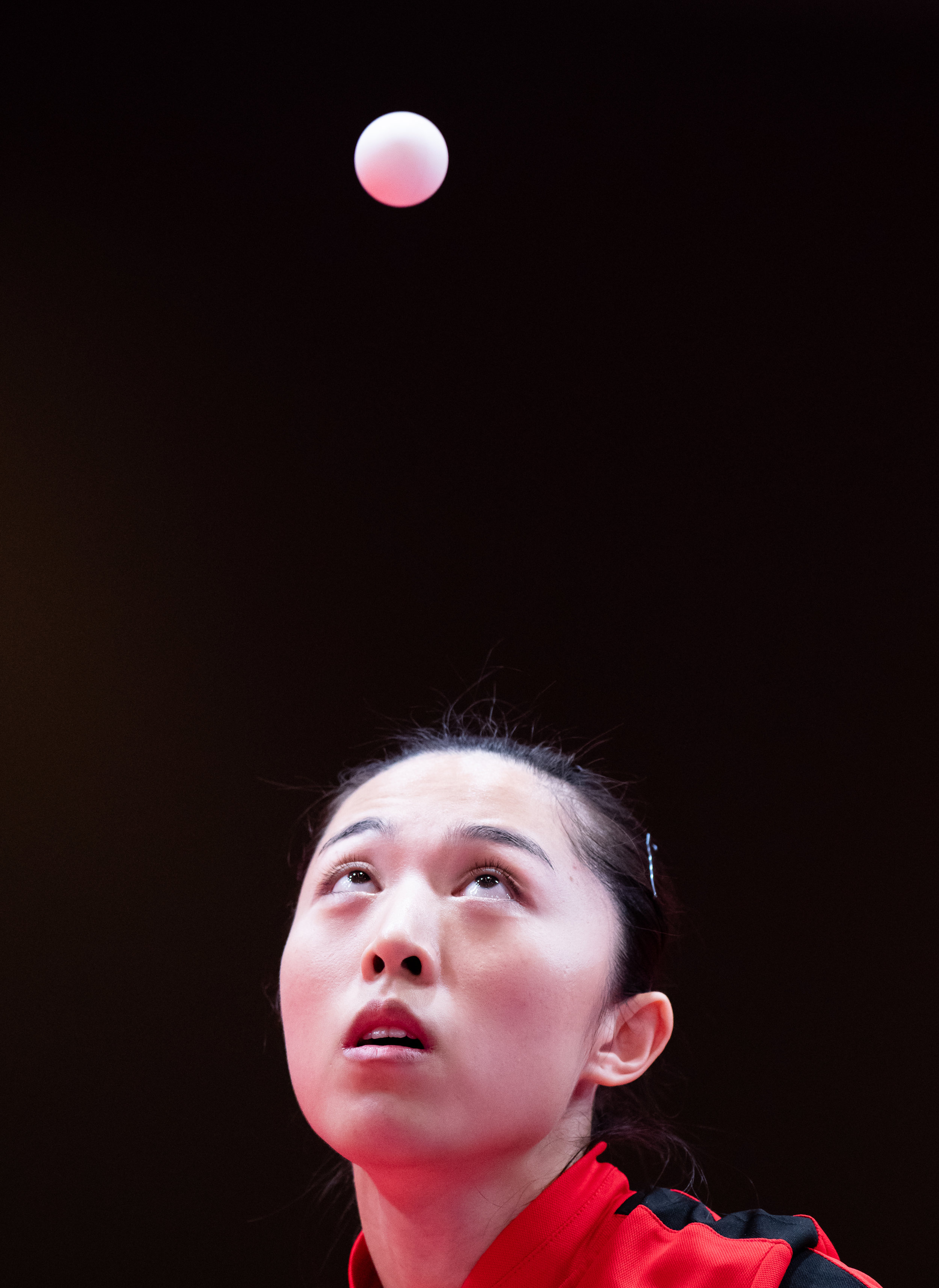 A Singaporean Table Tennis player watches the ball during the Asian Games at the Jakarta International Expo.
