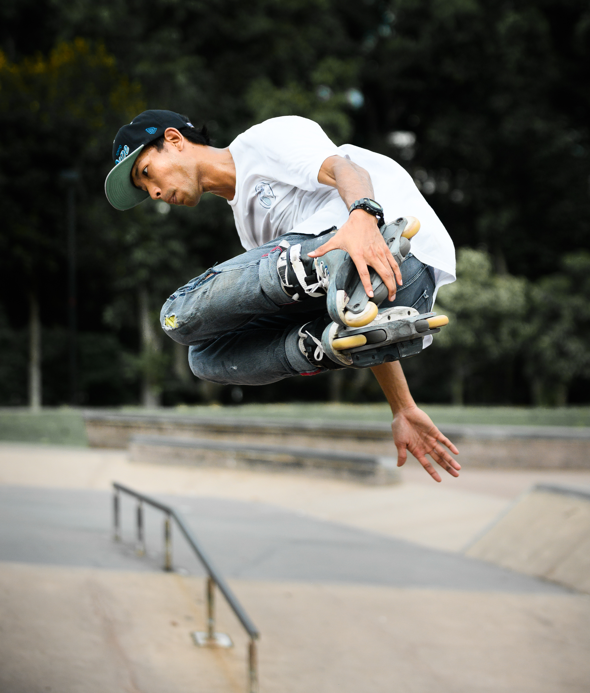 An inline skater spins at the East Coast Skate Park.