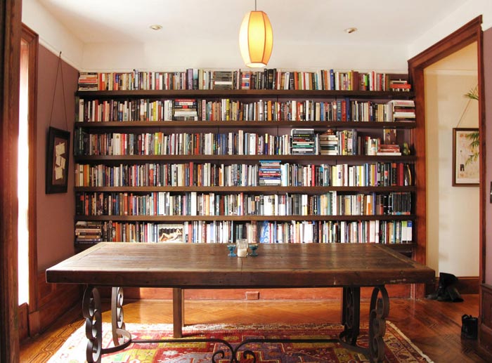 Rustic "floating" bookshelves