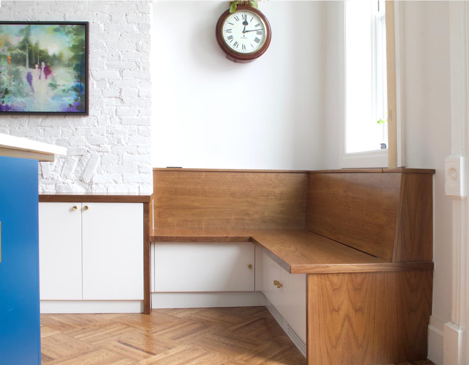 Storage under the bench.