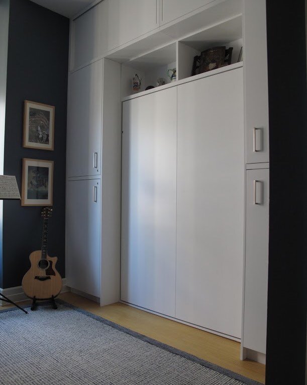 Murphy beds - for the occasional guest, or for the persons who just wants more floor space during the day. 
#custom #builtins #cabinetry #millwork #murphybed