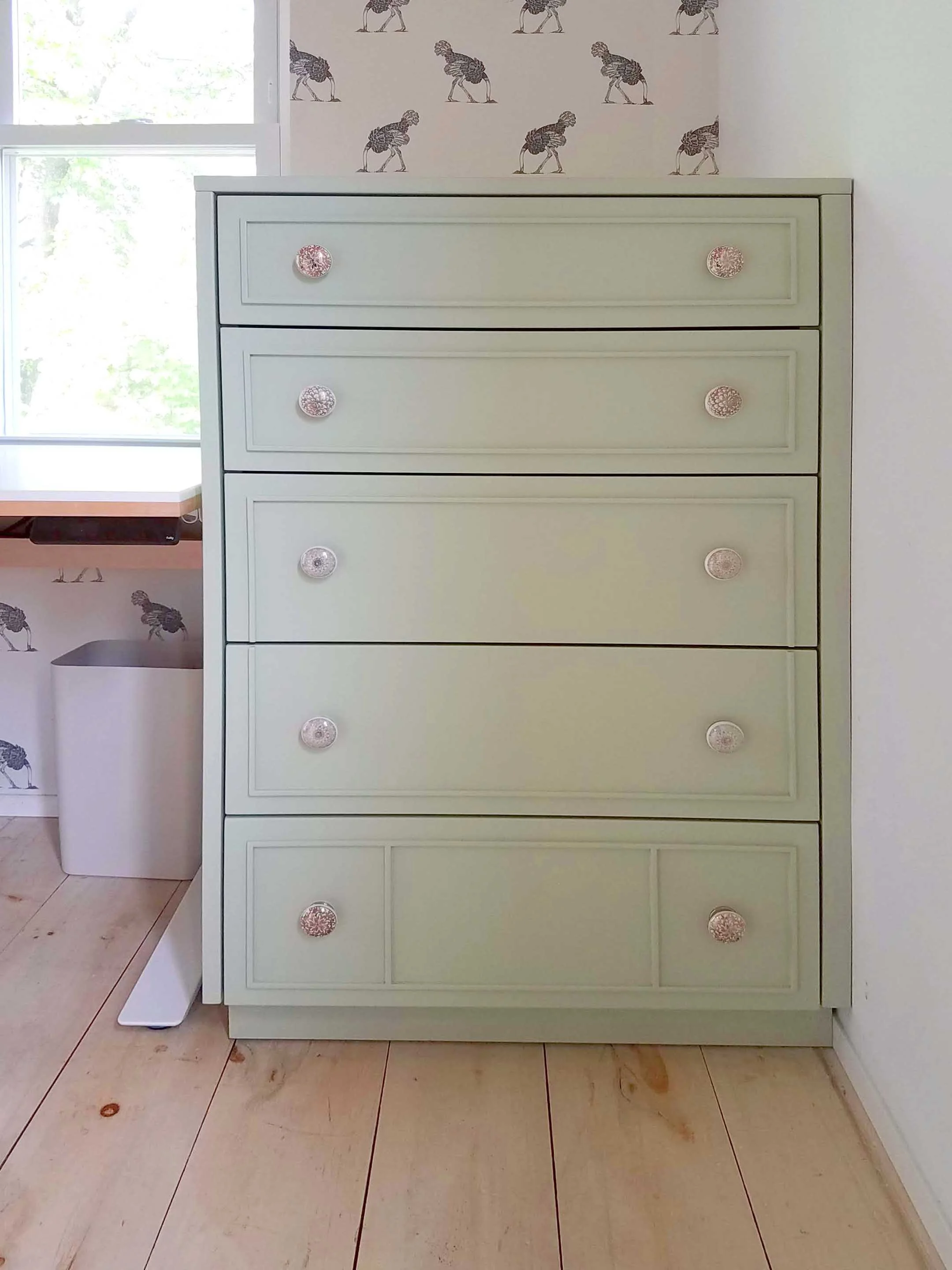 Custom piping lends this dresser a traditional look