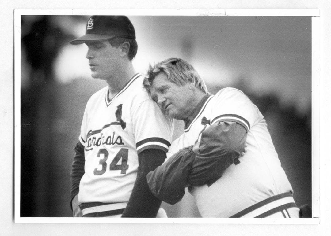 Mark with Whitey Herzog during spring training, 1982